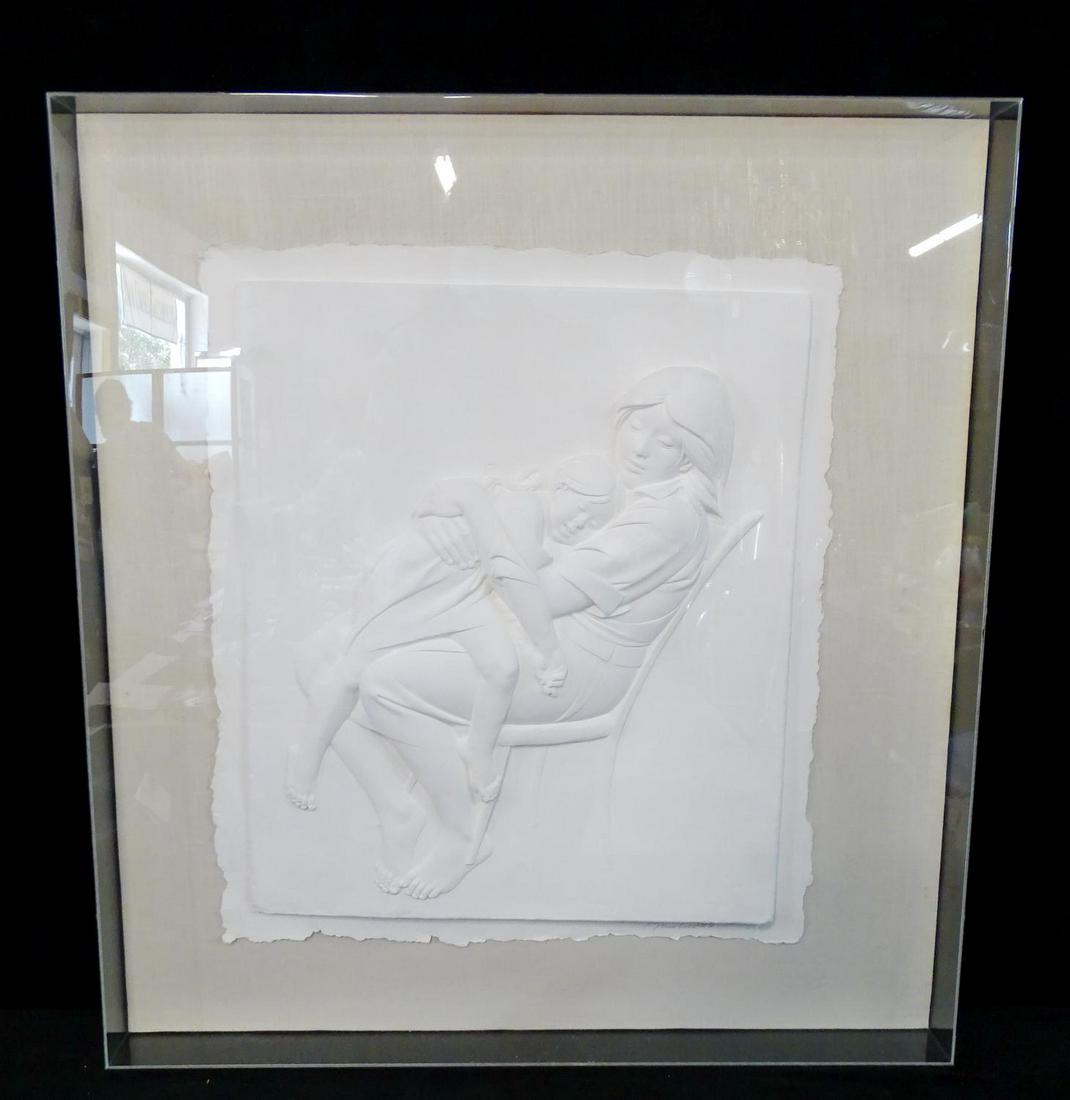 BRUNO LUCCHESI CAST PAPER RELIEF MOTHER & CHILD SGN. &: BRUNO LUCCHESI CAST PAPER RELIEF MOTHER & CHILD SGN. & NUMBERED 24.5X21.5"