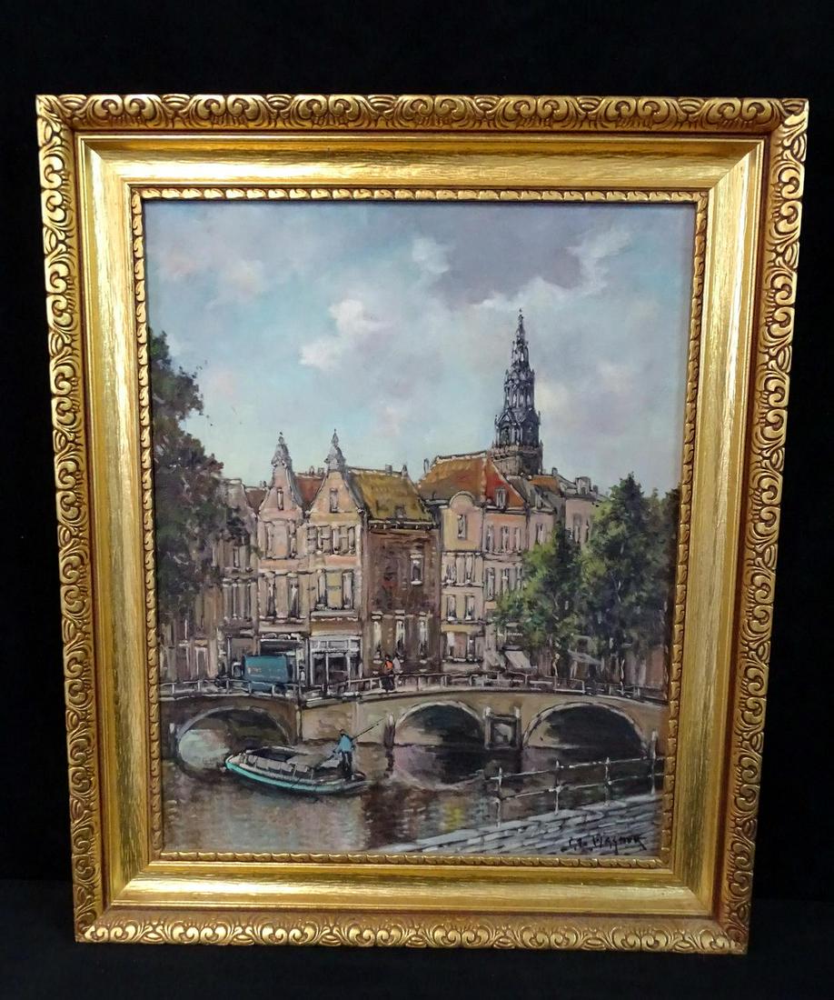 WAGNER SGN. OIL ON CANVAS VIEW OF AMSTERDAM 20X16": WAGNER SGN. OIL ON CANVAS VIEW OF AMSTERDAM 20X16"