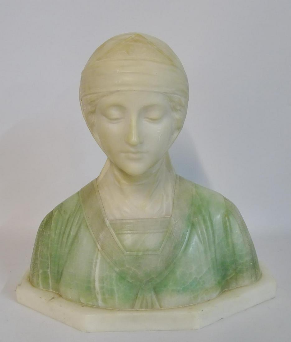 19TH C. DANTE SGN. ALABASTER BUST "BEATRICE" 15"H 15"L: 19TH C. DANTE SGN. ALABASTER BUST "BEATRICE" 15"H 15"L 7"D