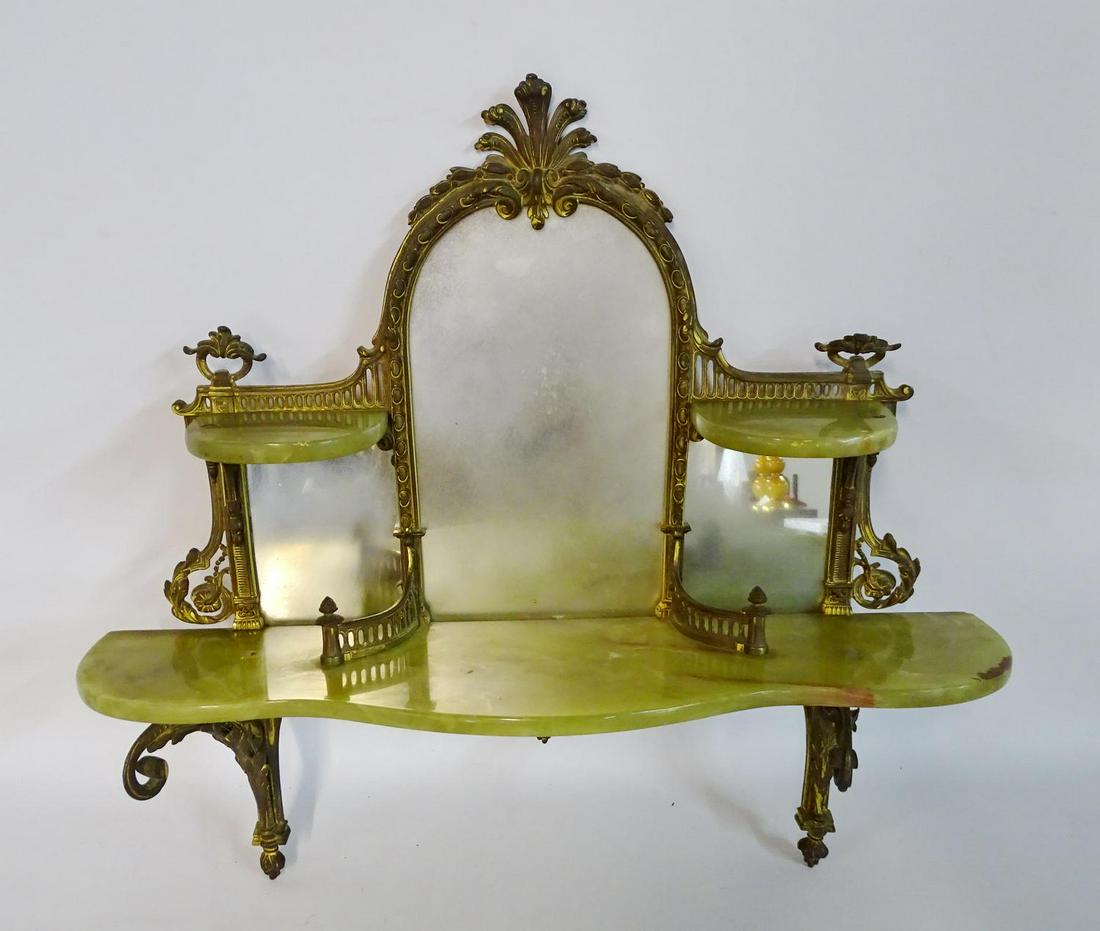 BRONZE & ONYX HANGING SHELF 19"H 21.5"L 7"D: BRONZE & ONYX HANGING SHELF 19"H 21.5"L 7"D