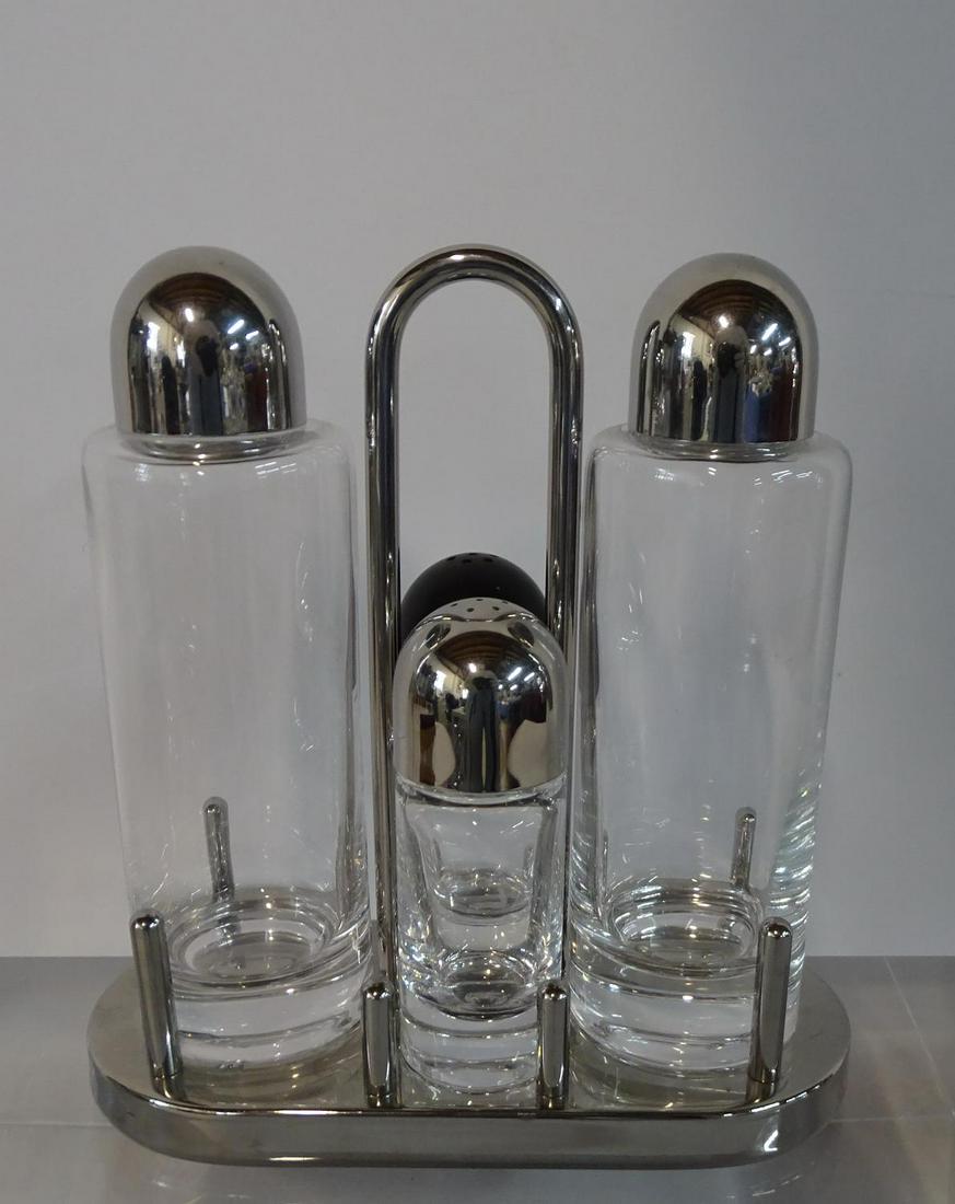 ETTORE SOTTSASS FOR ALESSI CRUET SET 7.5"H: ETTORE SOTTSASS FOR ALESSI CRUET SET 7.5"H
