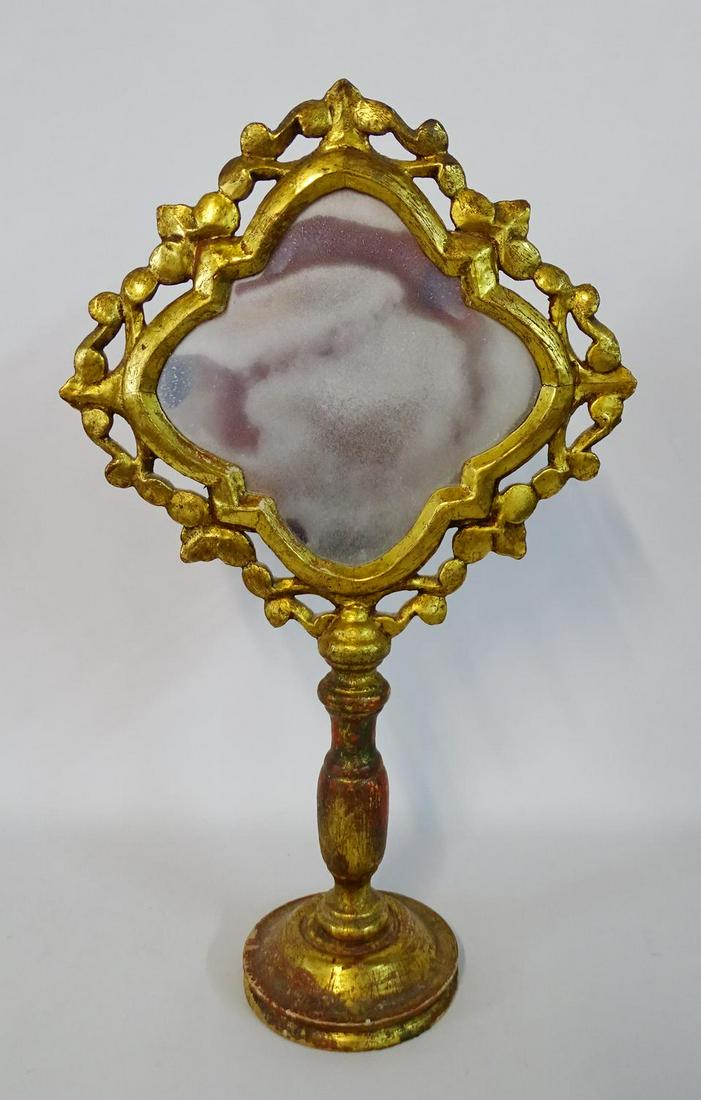 ITALIAN GILT TABLE MIRROR 23"H 13"W: ITALIAN GILT TABLE MIRROR 23"H 13"W
