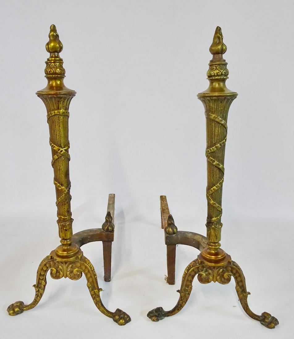 PR. BRONZE ANDIRONS 19.5"H: PR. BRONZE ANDIRONS 19.5"H