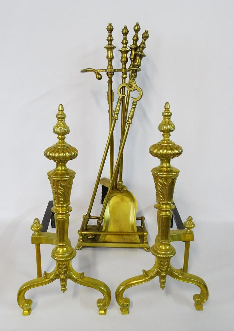 PR. BRONZE ANDIRONS & FIREPLACE TOOLS: PR. BRONZE ANDIRONS & FIREPLACE TOOLS