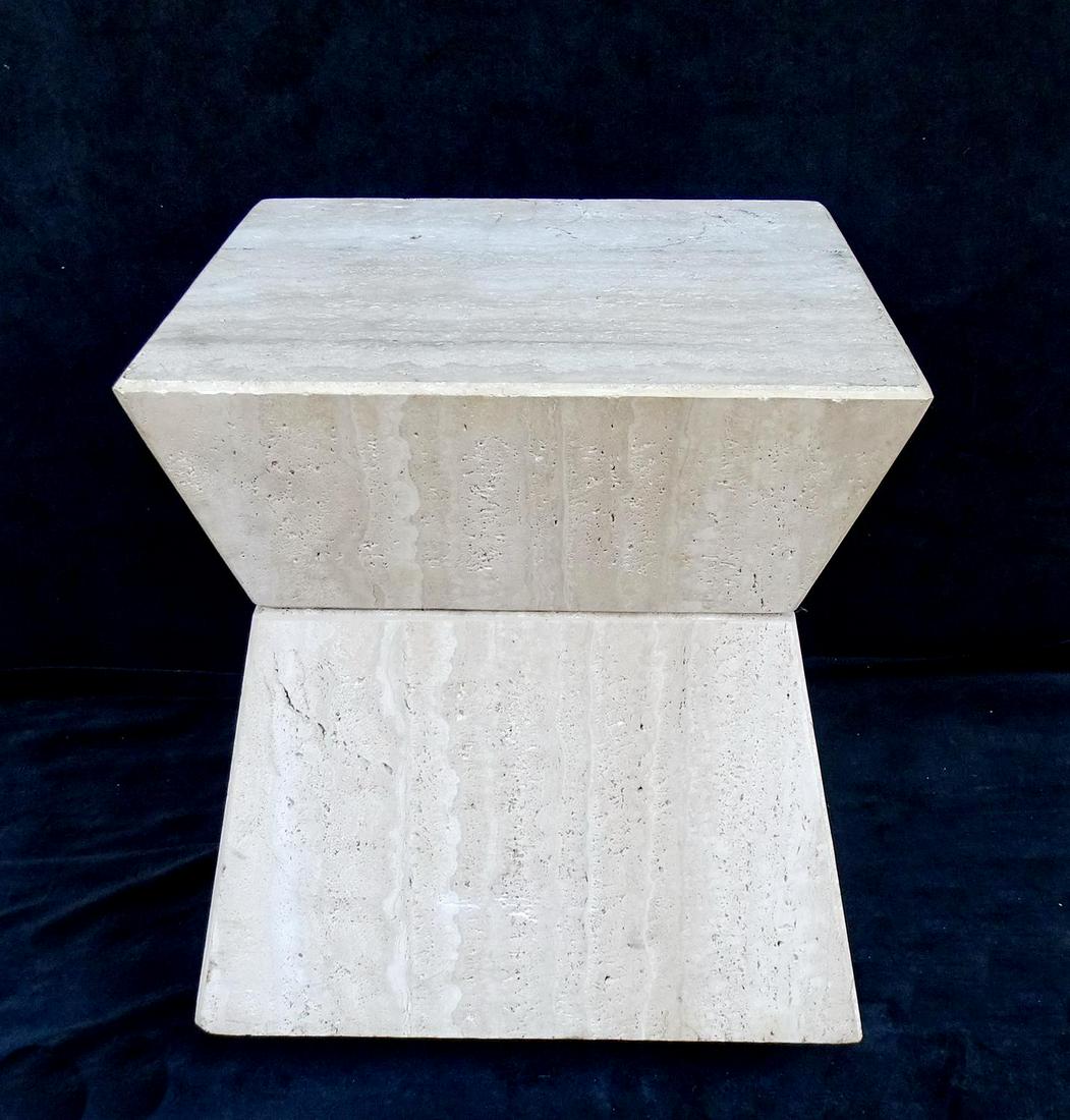 TRAVERTINE OCCASIONAL TABLE WITH CASTERS 17"H 16"W 16"D: TRAVERTINE OCCASIONAL TABLE WITH CASTERS 17"H 16"W 16"D
