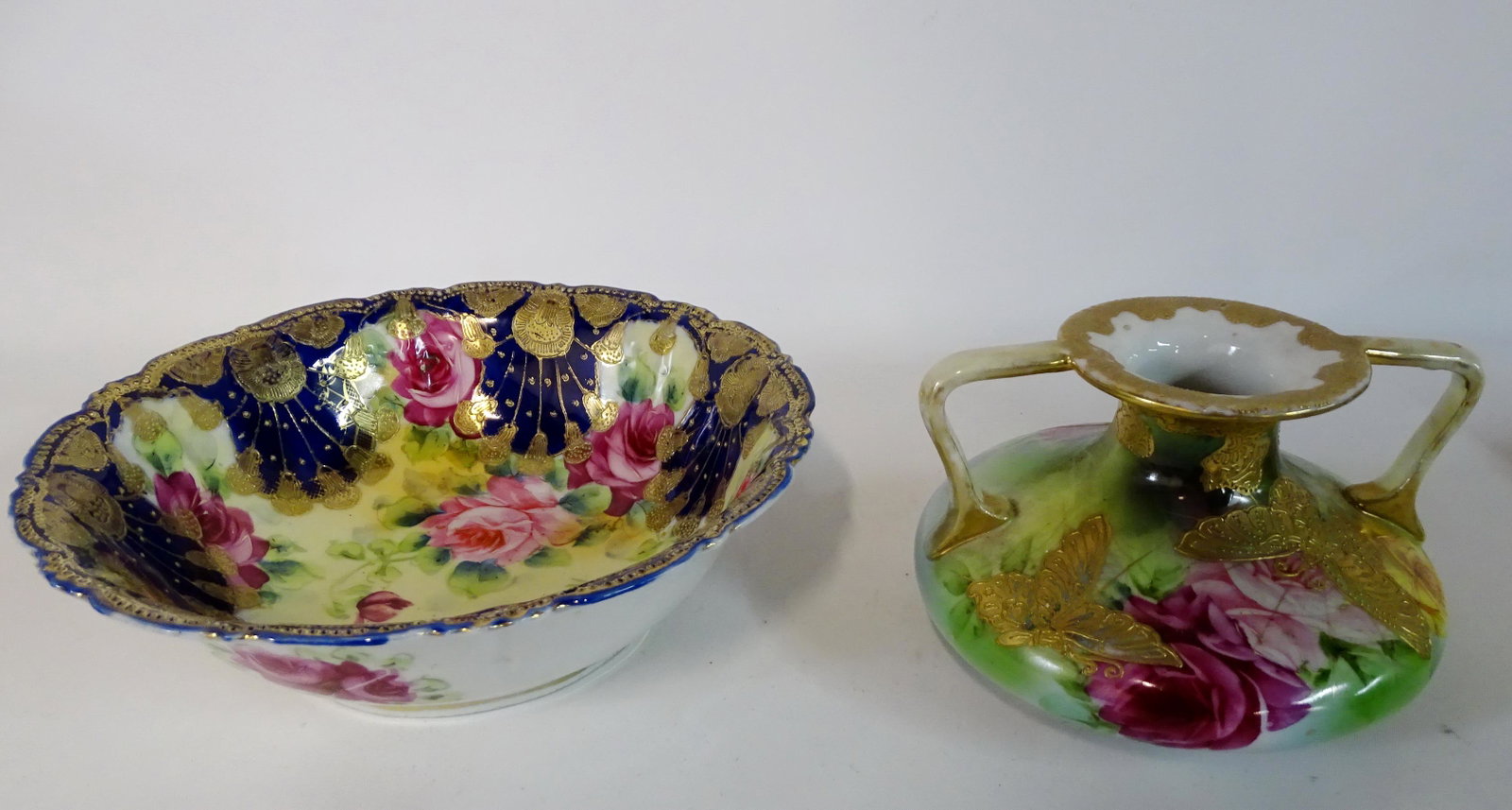 2 PCS. NIPPON INC. BOWL & VASE 11"H TALLEST: 2 PCS. NIPPON INC. BOWL & VASE 11"H TALLEST