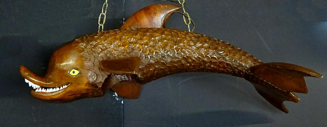 CARVED WOOD DOLPHIN FIXTURE 17"H 49"L 29"D: CARVED WOOD DOLPHIN FIXTURE 17"H 49"L 29"D