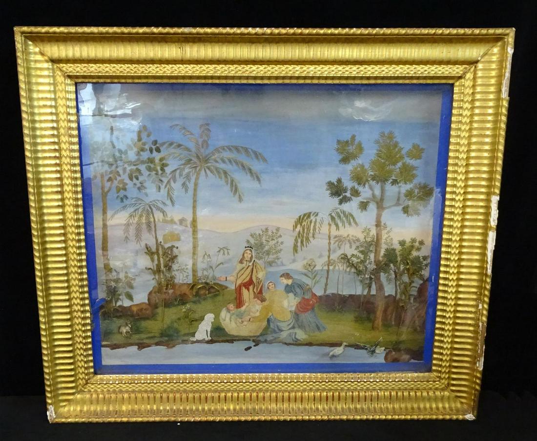 19TH C. MIXED MEDIA EMBROIDERED NATIVITY SCENE 31X36": 19TH C. MIXED MEDIA EMBROIDERED NATIVITY SCENE 31X36" PROVENANCE ESTATE OF JEROME ROBBINS