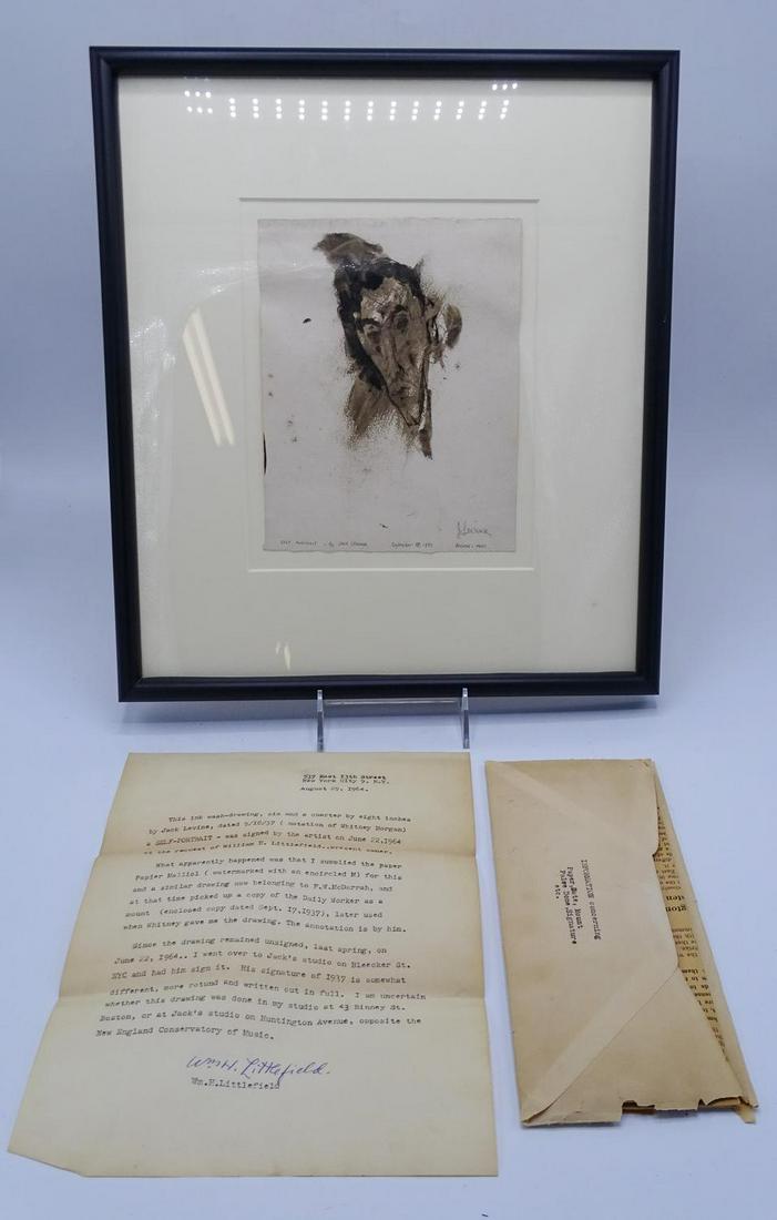 JACK LEVINE SGN. WORK ON PAPER: SELF PORTRAIT 1937 WITH: JACK LEVINE SGN. WORK ON PAPER: SELF PORTRAIT 1937 WITH DOCUMENTATION (8X6")