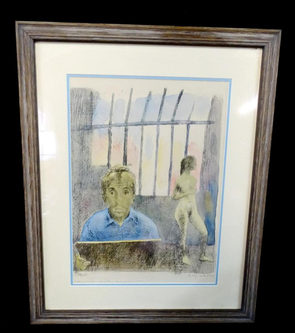 RAPHAEL SOYER SGN. HAND COLORED LITHOGRAPH "THE: RAPHAEL SOYER SGN. HAND COLORED LITHOGRAPH "THE ATELIER" PROVENANCE: SUMMIT GALLERY 15X11"