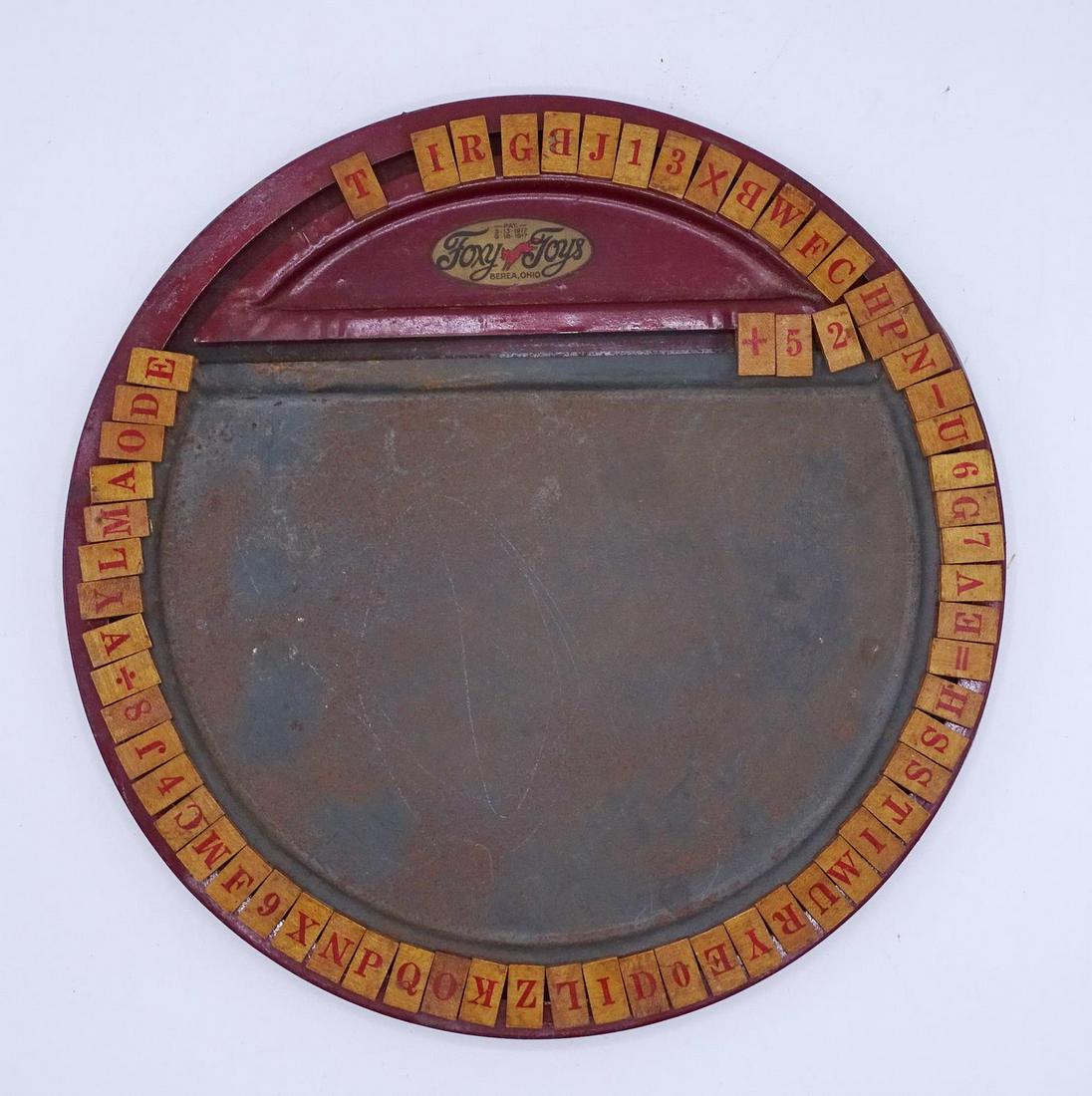 RARE ANTIQUE 1917 FOXY TOYS DOUBLE SIDED SPELL BOARD: RARE ANTIQUE 1917 FOXY TOYS DOUBLE SIDED SPELL BOARD 13" DIA.