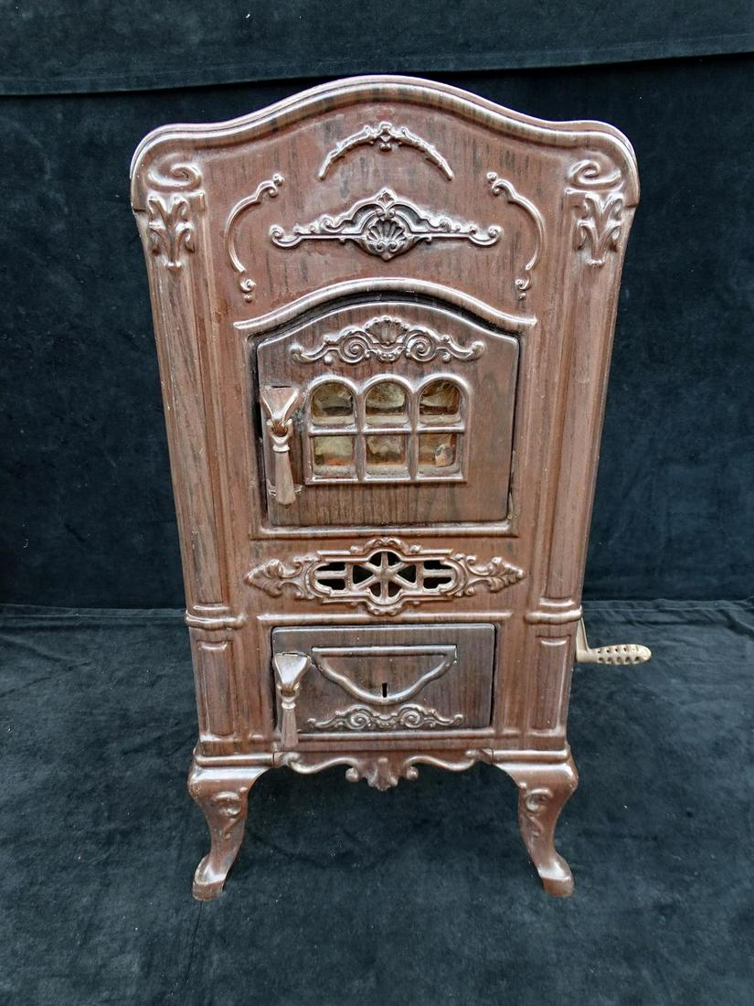 FAUX BOIS DECORATED ENAMEL CAST IRON COAL STOVE 38"H: FAUX BOIS DECORATED ENAMEL CAST IRON COAL STOVE 38"H 18.5"L 14"D
