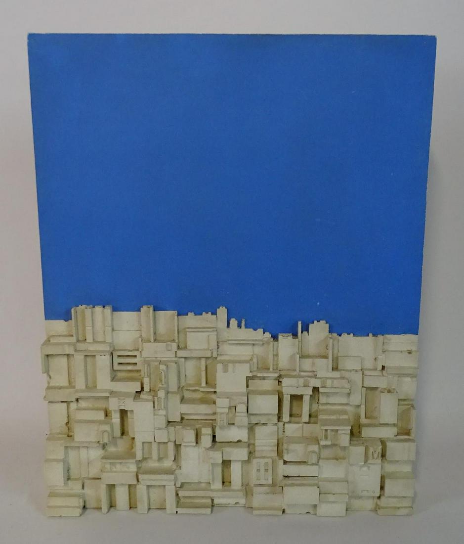 JOHN DAY BLUE & WHITE MIXED MEDIA ALPHAVILLE '71: JOHN DAY BLUE & WHITE MIXED MEDIA ALPHAVILLE '71 12X9.5"
