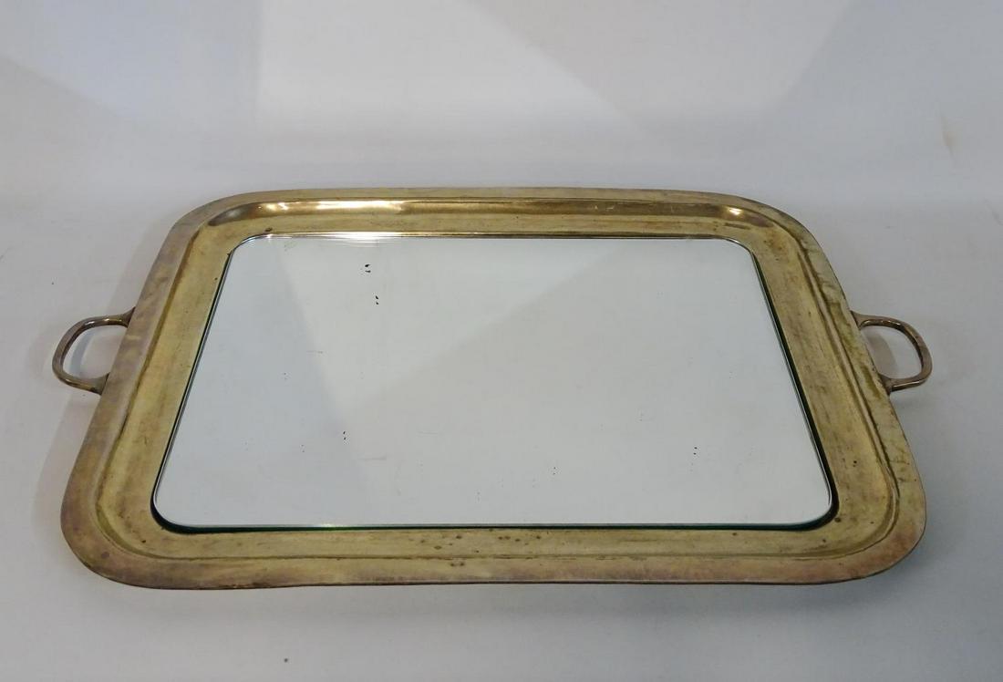 SILVERPLATE TRAY WITH MIRROR INSERT 28.5X19.25": SILVERPLATE TRAY WITH MIRROR INSERT 28.5X19.25"
