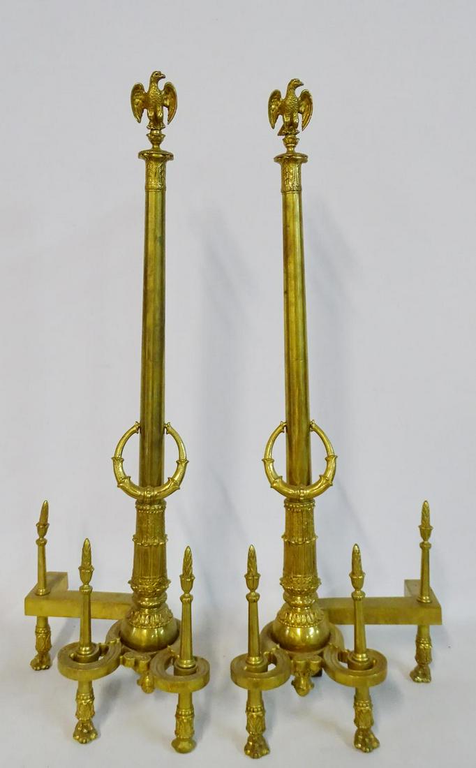 PR. EMPIRE BRONZE FIGURAL ANDIRONS 32"H: PR. EMPIRE BRONZE FIGURAL ANDIRONS 32"H