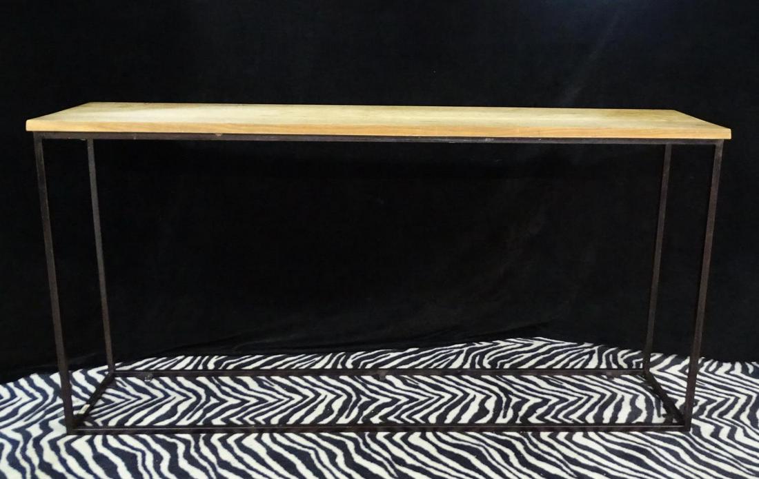 IRON BASE CONSOLE TABLE WITH WOOD TOP 34"H 68"L 16"D: IRON BASE CONSOLE TABLE WITH WOOD TOP 34"H 68"L 16"D
