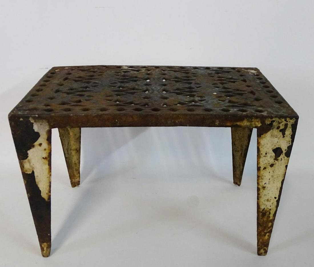 19TH C. IRON TRIVET 10"H 15.5"L 10"D: 19TH C. IRON TRIVET 10"H 15.5"L 10"D