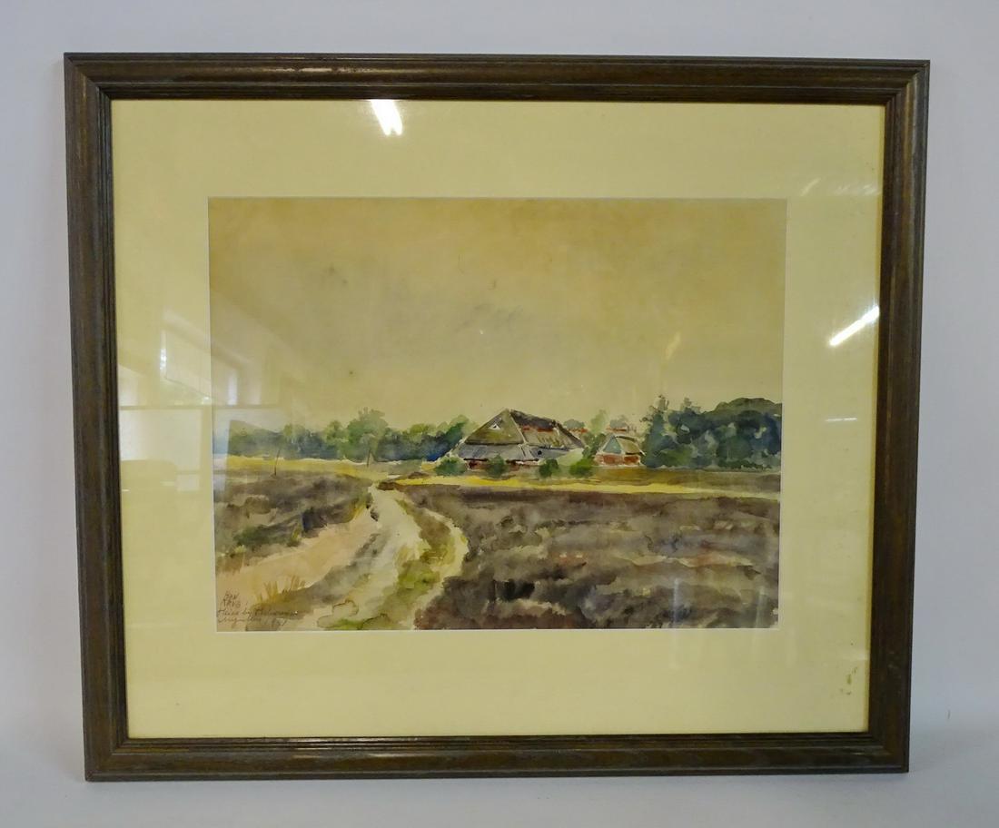 HAN KRUG SGN. WATERCOLOR PASTORAL LANDSCAPE 13X17": HAN KRUG SGN. WATERCOLOR PASTORAL LANDSCAPE 13X17" IMAGE SIZE