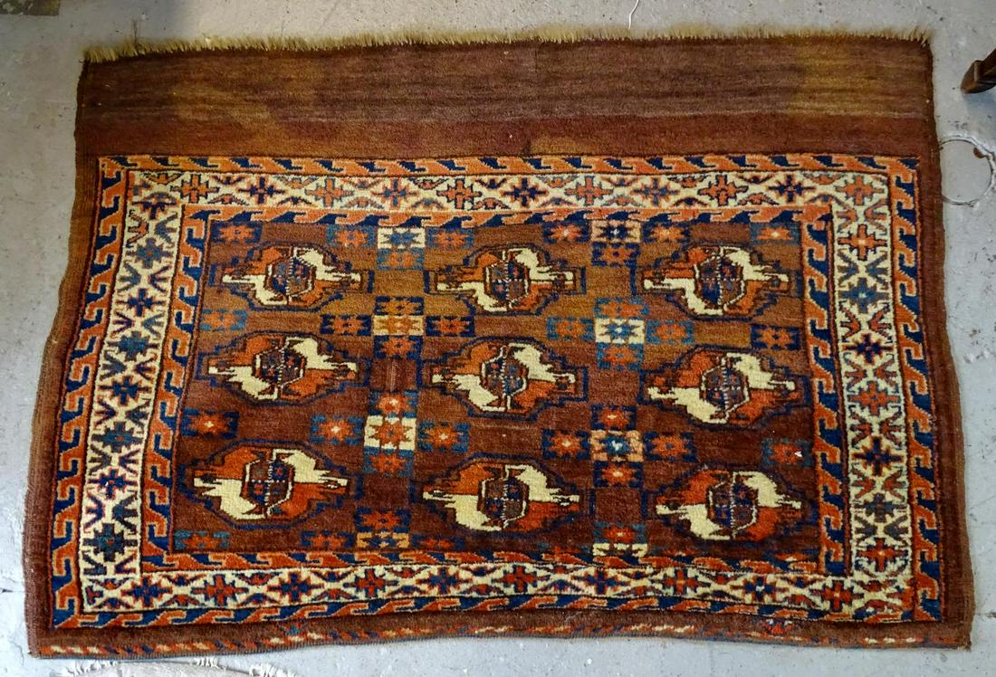 HAMADAN THROW RUG (WORN) 3'8" X 2'6": HAMADAN THROW RUG (WORN) 3'8" X 2'6"