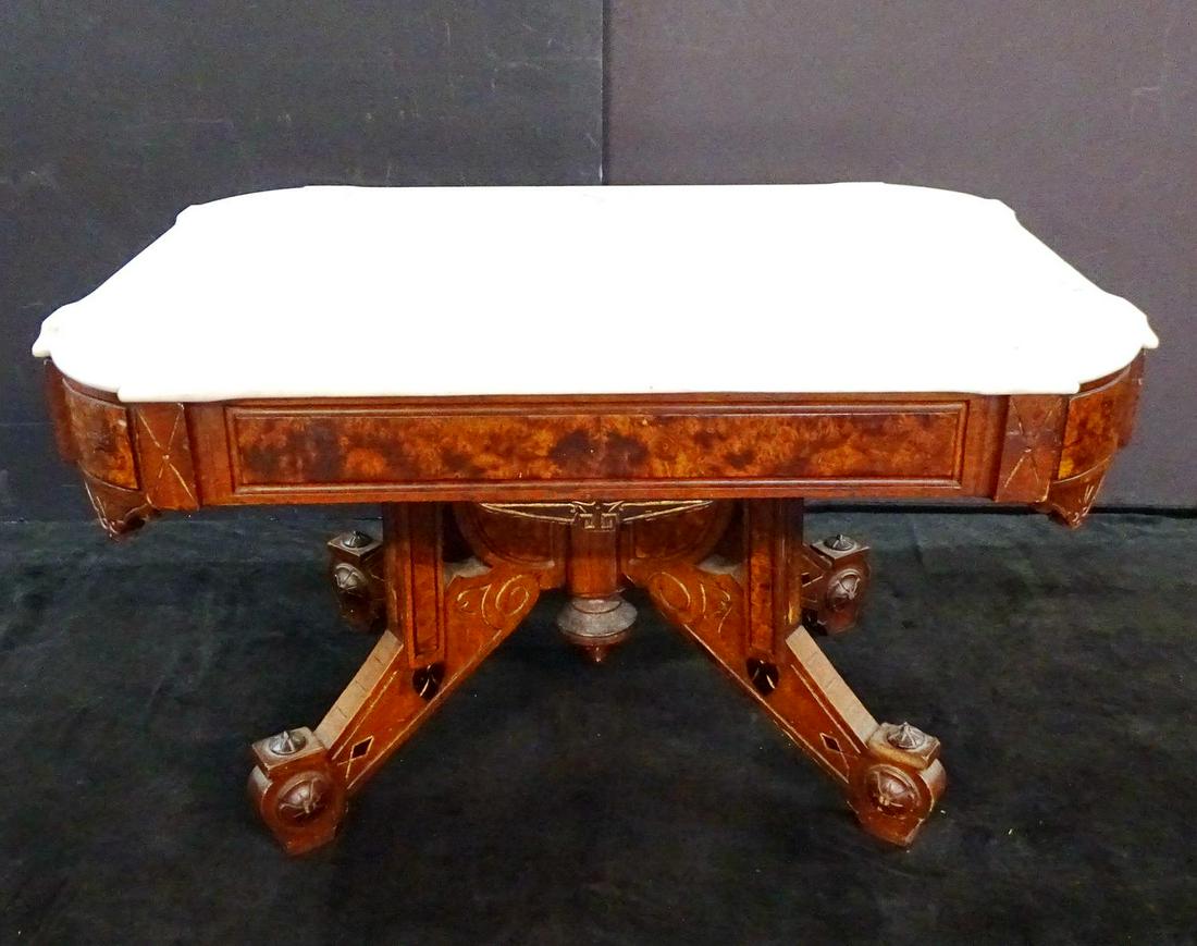 VICTORIAN MARBLE TOP COCKTAIL TABLE 19" X 31" X 22": VICTORIAN MARBLE TOP COCKTAIL TABLE 19" X 31" X 22"