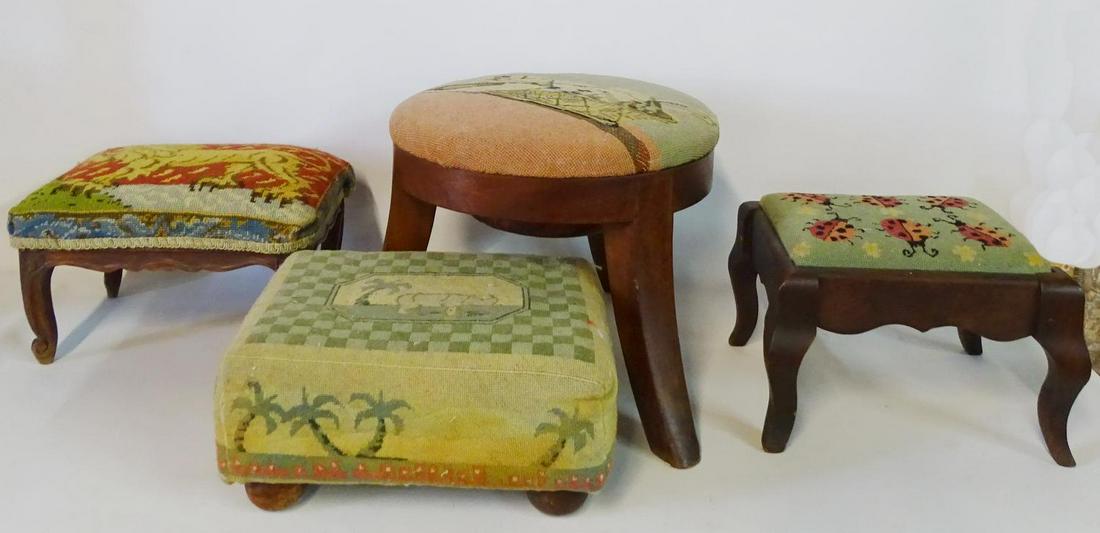 GROUP 4 NEEDLEPOINT FOOTSTOOLS: GROUP 4 NEEDLEPOINT FOOTSTOOLS