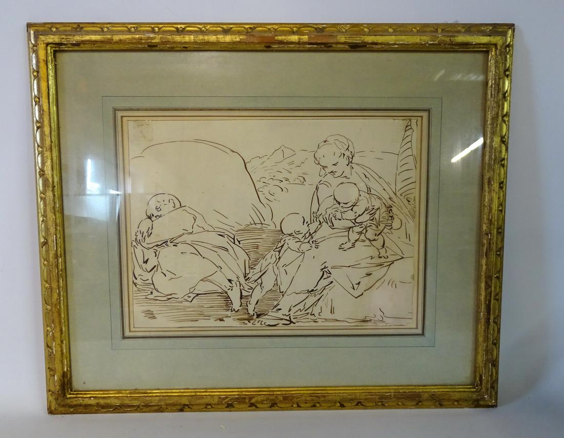 INK ON PAPER MOTHER & CHILDREN ATRRIBUTION LUCA: INK ON PAPER MOTHER & CHILDREN ATRRIBUTION LUCA CAMBIASO AT VERSO 8.5X12.5"