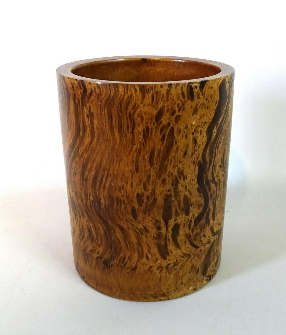 CHINESE WOOD BRUSH POT 8.25"H 6.5" DIA.: CHINESE WOOD BRUSH POT 8.25"H 6.5" DIA.