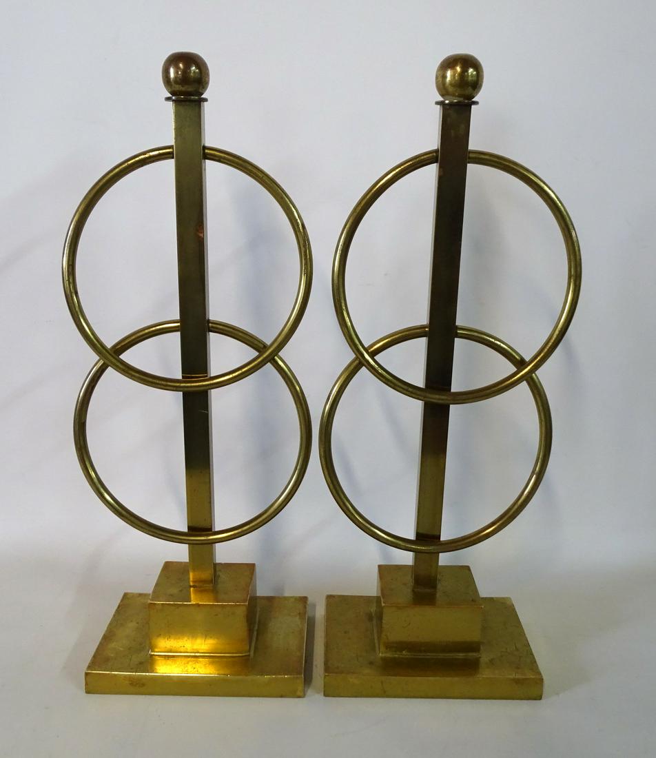 MID CENTURY BRASS ANDIRONS 17.5"H: MID CENTURY BRASS ANDIRONS 17.5"H