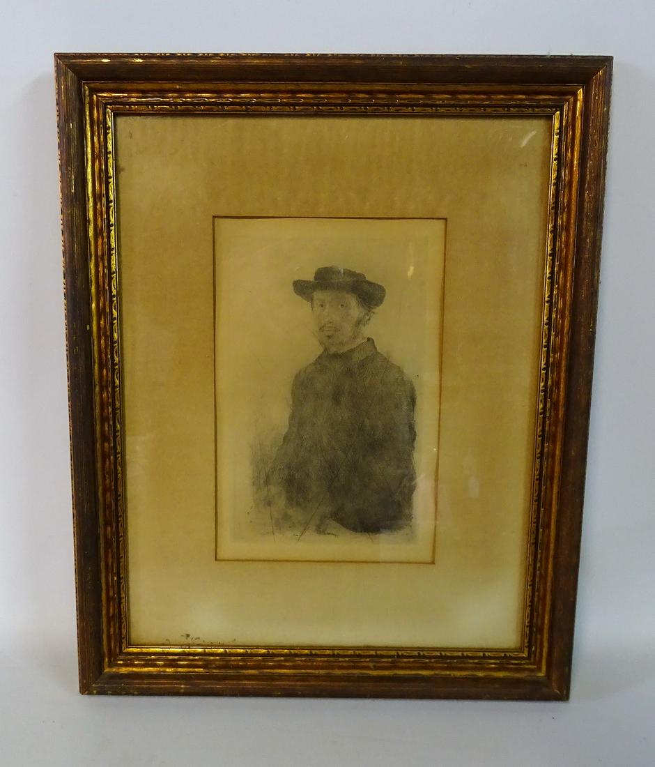 EDGAR DEGAS ETCHING SELF PORTRAIT (CANCELLED PLATE): EDGAR DEGAS ETCHING SELF PORTRAIT (CANCELLED PLATE) 5X9"