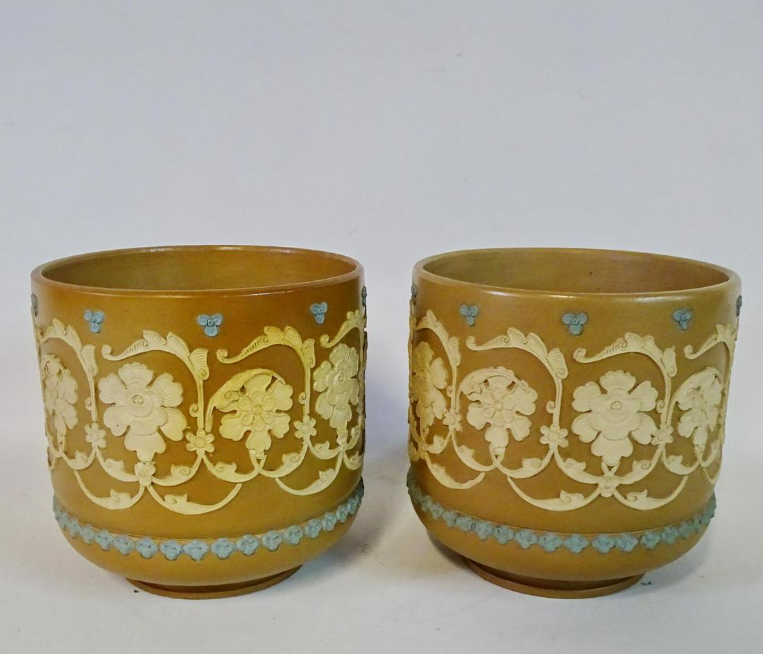PR. METLACH CACHE POTS 7"H X 7" DIA.: PR. METLACH CACHE POTS 7"H X 7" DIA.