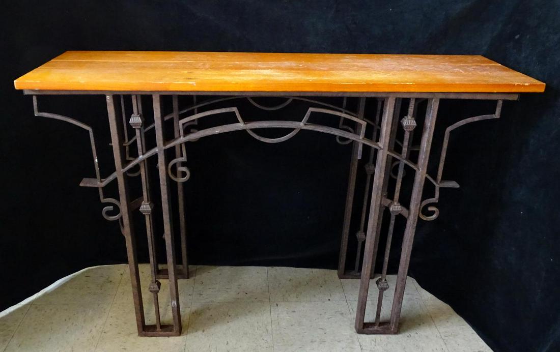 WROUGHT IRON CONSOLE TABLE W/WOOD TOP 36" X 56" X 16": WROUGHT IRON CONSOLE TABLE W/WOOD TOP 36" X 56" X 16"