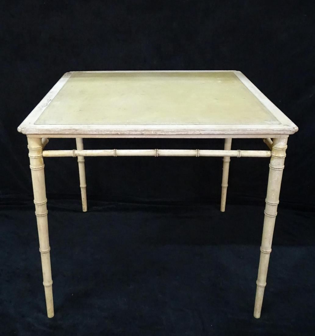 FAUX BAMBOO LEATHER TOP CARD TABLE 29" X 32" X 32": FAUX BAMBOO LEATHER TOP CARD TABLE 29" X 32" X 32"