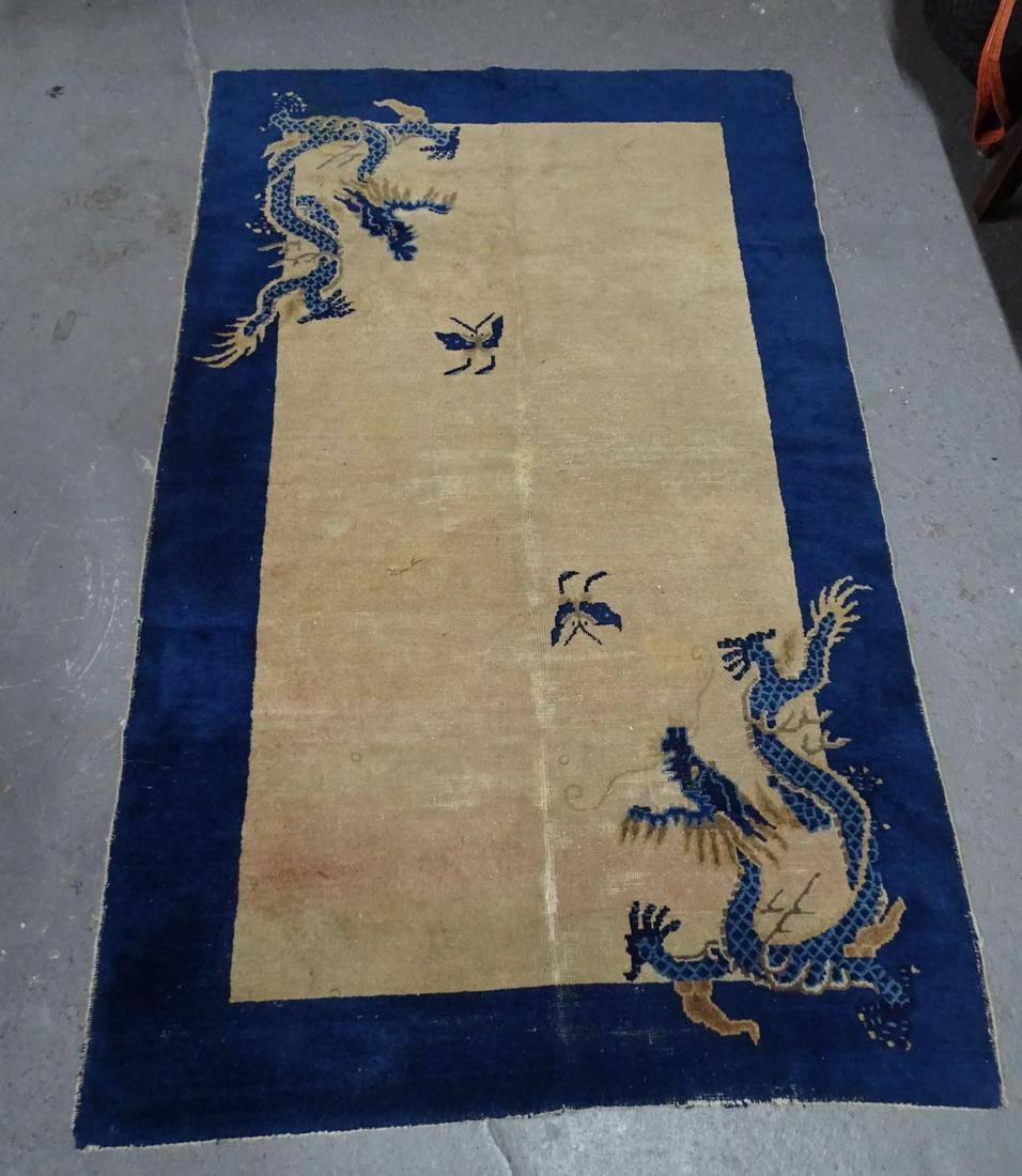 CHINESE THROW RUG WITH DRAGON MOTIF 4'1 X 6'2: CHINESE THROW RUG WITH DRAGON MOTIF 4'1 X 6'2
