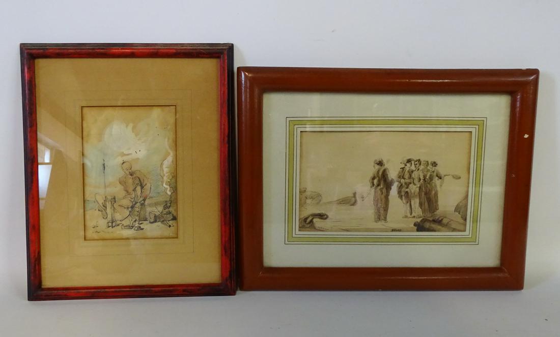 2 WORKS ON PAPER (1) ATTRIB. TO GEORGE CHINNERY CHINESE: 2 WORKS ON PAPER (1) ATTRIB. TO GEORGE CHINNERY CHINESE BARBER & (1) SGN. HORNET 5.5X4" & 4.5X7.5"