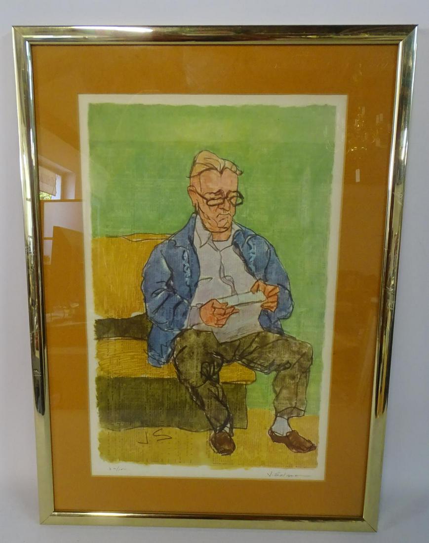 JOSEPH SOLMAN SGN. MIXED MEDIA ON PAPER MAN READING: JOSEPH SOLMAN SGN. MIXED MEDIA ON PAPER MAN READING 17X10.5"