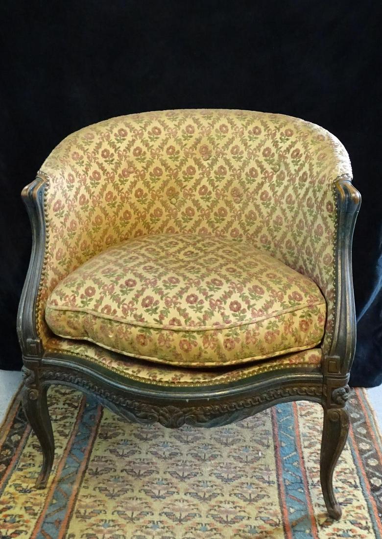 LOUIS XV STYLE ANTIQUE PAINT DECORATED CHAIR 30"H 27"W: LOUIS XV STYLE ANTIQUE PAINT DECORATED CHAIR 30"H 27"W 24"D