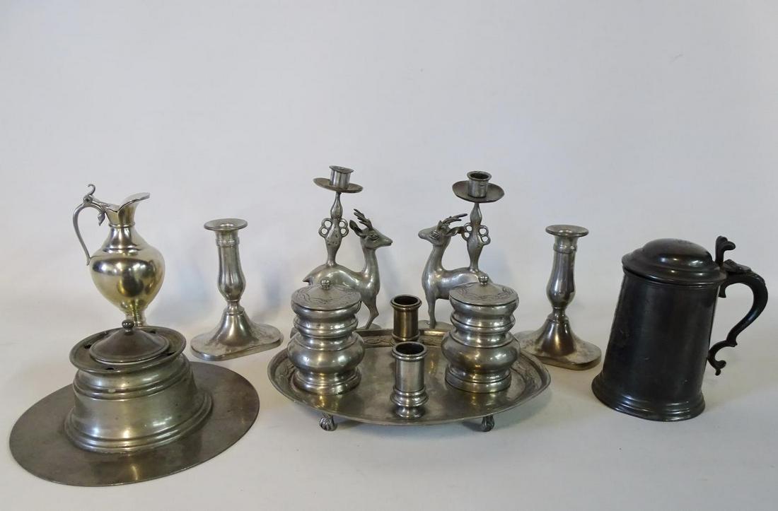 8 PCS. PEWTER INC. 2 INKWELLS; STEIN 6"H: 8 PCS. PEWTER INC. 2 INKWELLS; STEIN 6"H
