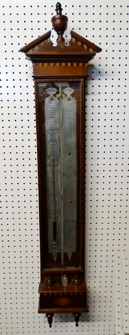 18TH C. A. PELA INLAID DUTCH BAROMETER 50H 8"W: 18TH C. A. PELA INLAID DUTCH BAROMETER 50H 8"W