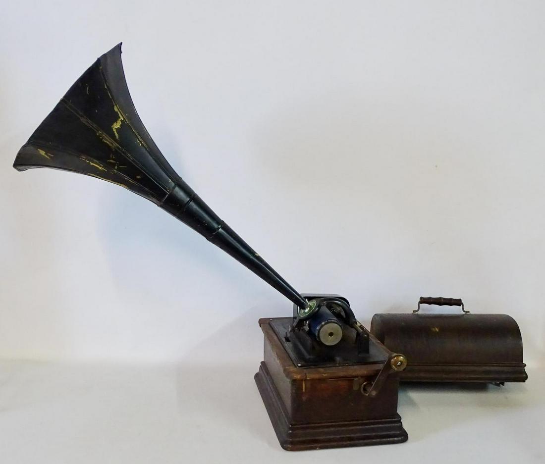 EDISON HOME STANDARD CYLINDER PHONOGRAPH W/CRANK & TIN: EDISON HOME STANDARD CYLINDER PHONOGRAPH W/CRANK & TIN HORN