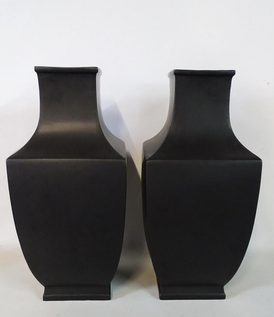 Pr. Asian Black Ceramic Vases Marked Bo Jia 19.5"h 9"w