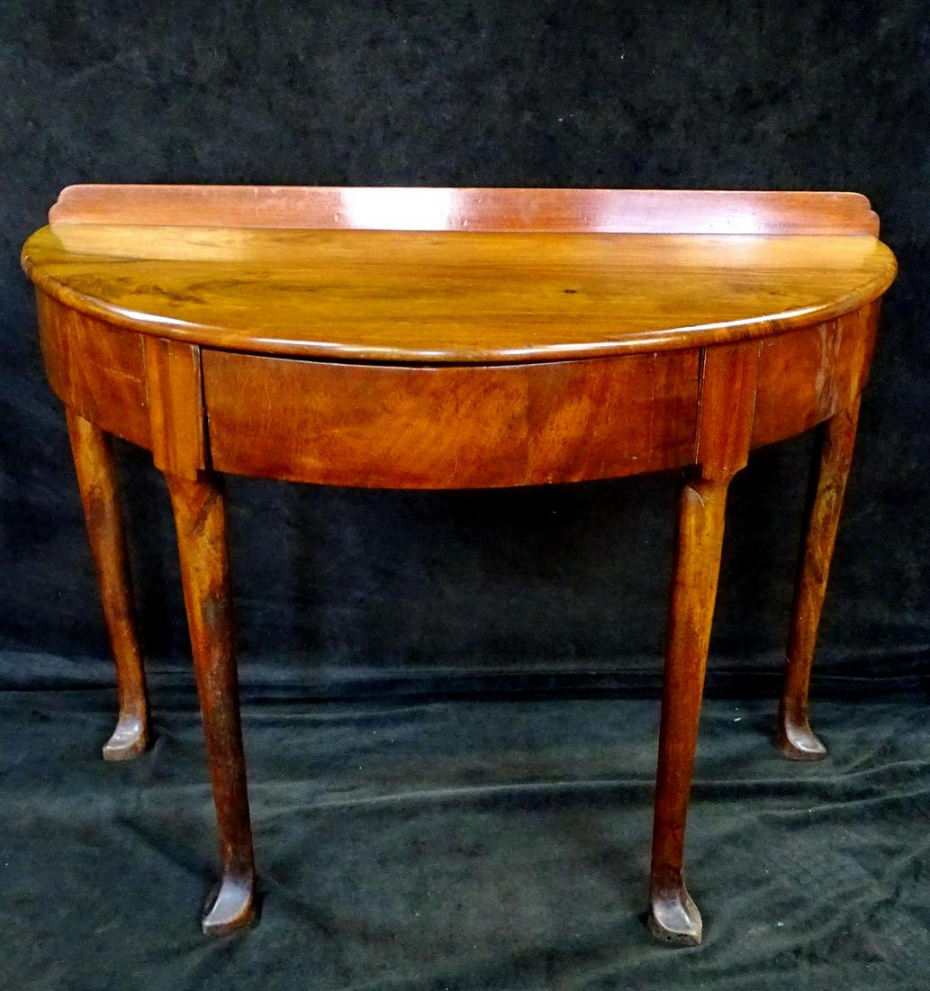 EARLY 19TH C. DEMI LUNE SNAKE FOOT CONSOLE TABLE 29.5"H: EARLY 19TH C. DEMI LUNE SNAKE FOOT CONSOLE TABLE 29.5"H 40"W 20"D