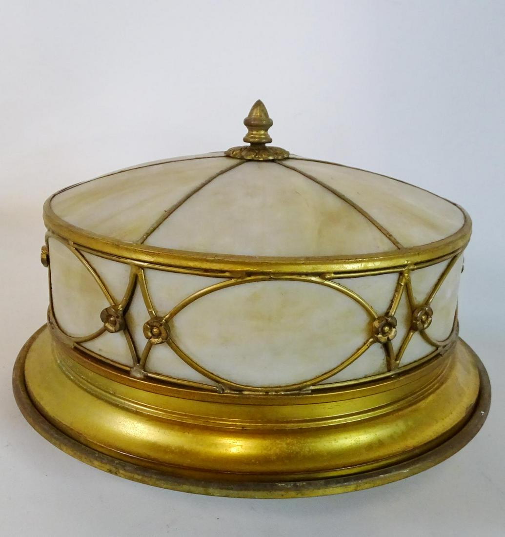 MODERN SLAG GLASS & BRASS FLUSH MOUNT FIXTURE: MODERN SLAG GLASS & BRASS FLUSH MOUNT FIXTURE