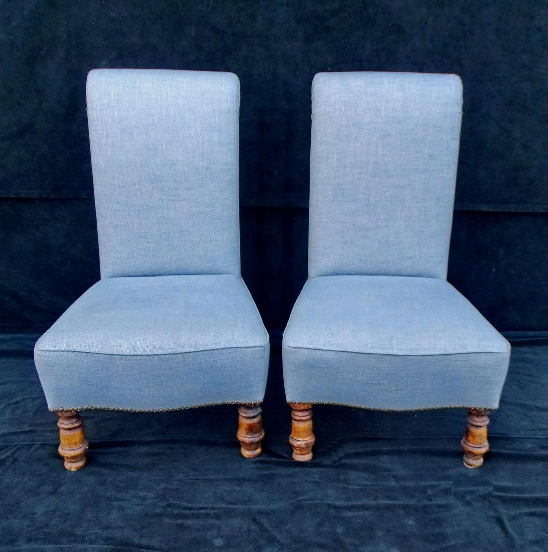 PR. LINEN UPHOLSTERED SLIPPER CHAIRS 39"H 22"W 23"D: PR. LINEN UPHOLSTERED SLIPPER CHAIRS 39"H 22"W 23"D