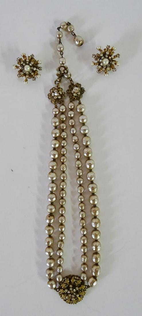 VINTAGE MIRIAM HASKELL NECKLACE & EARRINGS: VINTAGE MIRIAM HASKELL NECKLACE & EARRINGS