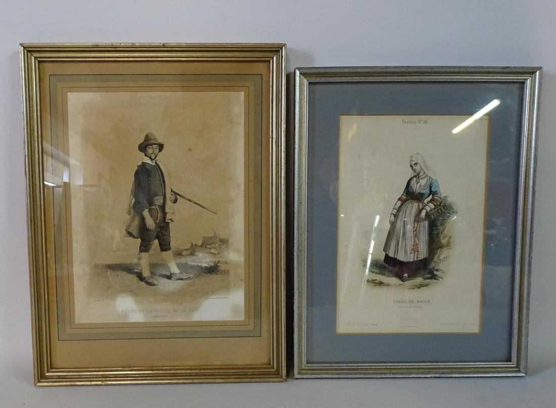 2 FRENCH PRINTS: COSTUMES DE NICE & FRANCE # 24 14 X: 2 FRENCH PRINTS: COSTUMES DE NICE & FRANCE # 24 14 X 10.5" LARGEST (INCLUDES FRAME)