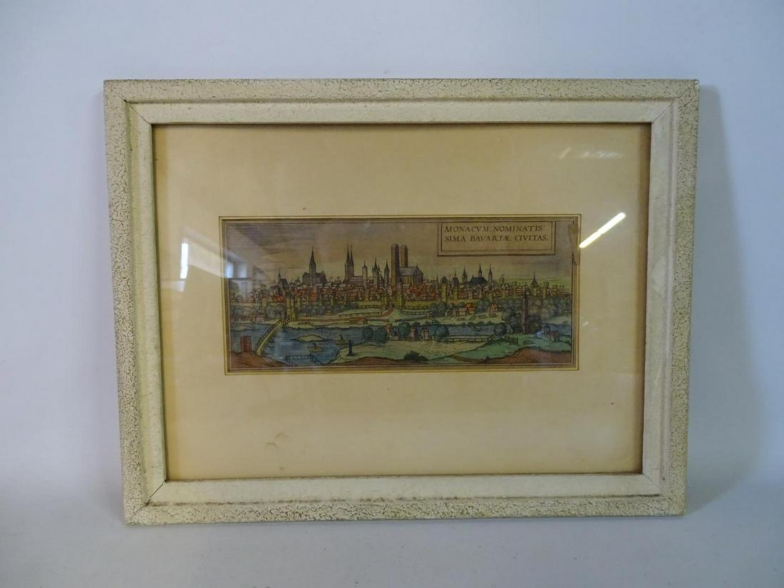 HAND COLORED MEDIEVAL RENDERING OF BAVARIAN CITY 4.5X9": HAND COLORED MEDIEVAL RENDERING OF BAVARIAN CITY 4.5X9"