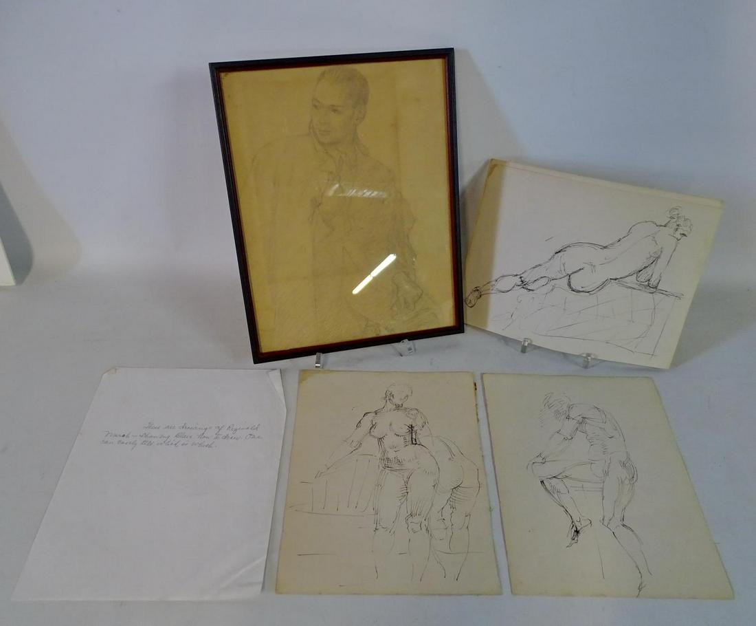 GROUP OF SKETCHES ATTRIB. REGINALD MARSH & PENCIL: GROUP OF SKETCHES ATTRIB. REGINALD MARSH & PENCIL DRAWING SGN. MANIN
