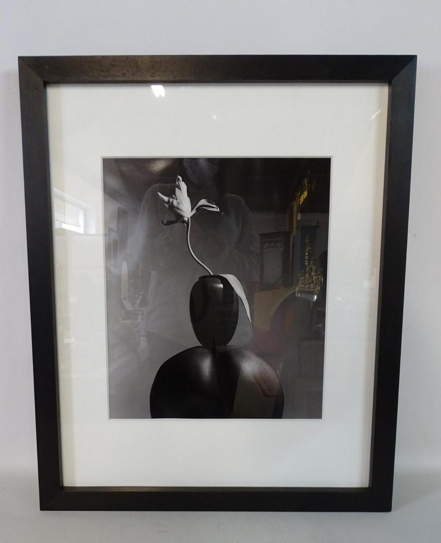 LEN PRINCE BLACK & WHITE PHOTOGRAPH WITH VASE 30X24.5": LEN PRINCE BLACK & WHITE PHOTOGRAPH WITH VASE 30X24.5" INC. FRAME