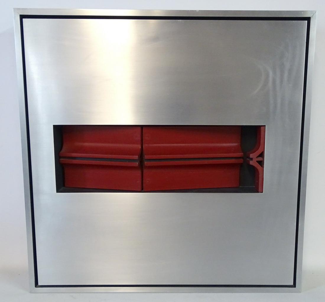 ABSTRACT IN WOOD & BRUSHED STEEL: ABSTRACT IN WOOD & BRUSHED STEEL 24.25 X 24.25"