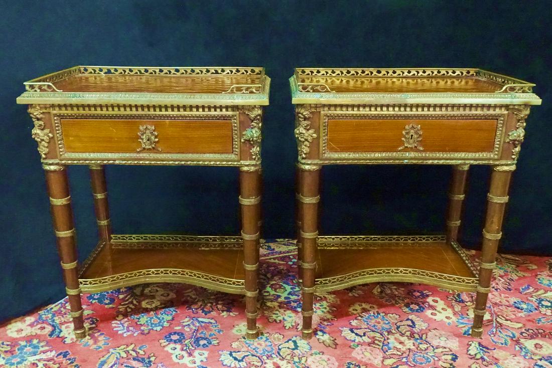 PR. BRONZE MOUNTED INLAID GALLERIED TABLES 28.5"H 23"L (1 of 7)